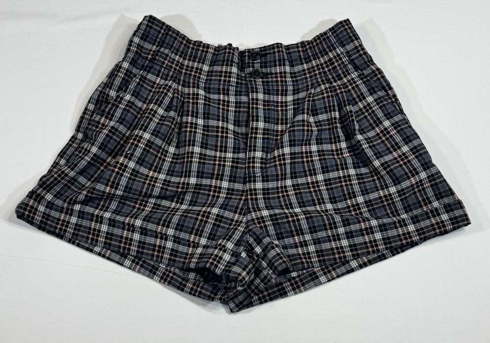 American Eagle Plaid High Waist Paper Bag Shorts Size 8